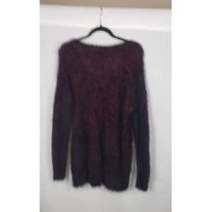Rock & Republic Fuzzy Sparkle Sweater Women XL Burgundy Black Christmas Holiday